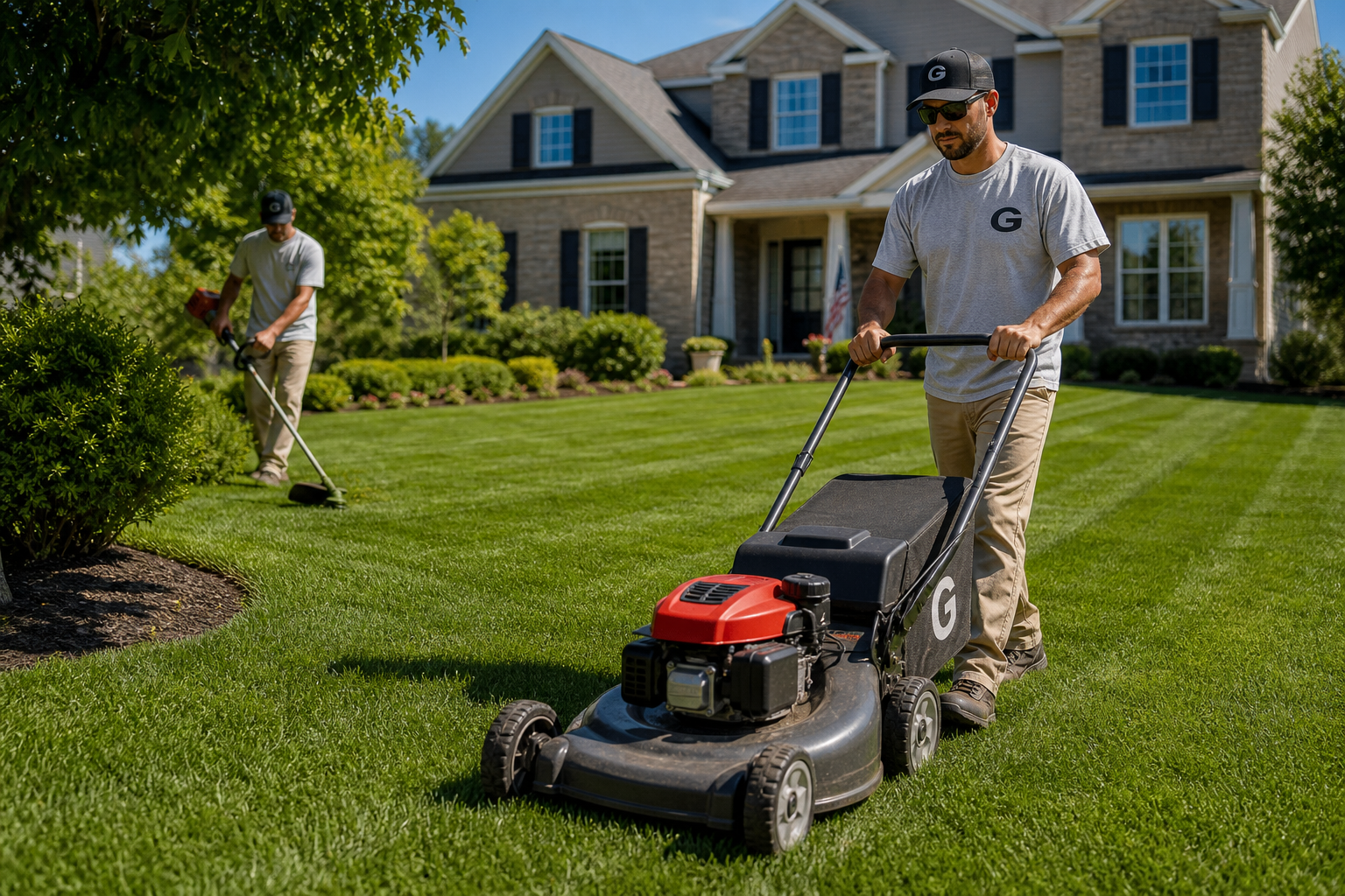 Go Mow Pro crew at work on a property